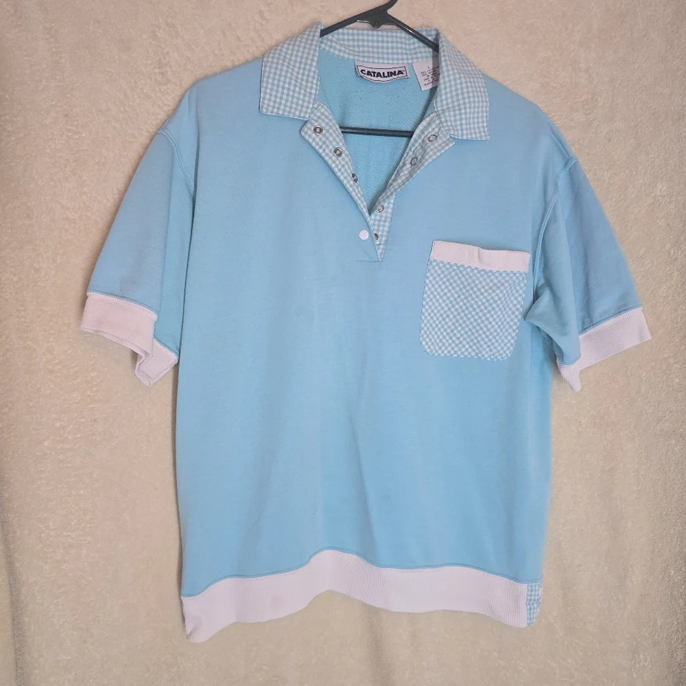 Vintage Catalina Woman's Blue Polo Blouse Shirt Size Large - Picture 11 of 11